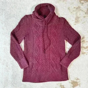 LL BEAN Signature Knit Cotton Funnel Neck Fisherman Sweater Pullover Women Small